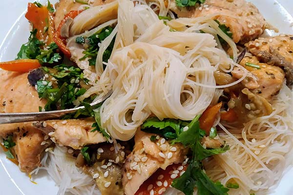 Noodles with vegetables in soy sauce